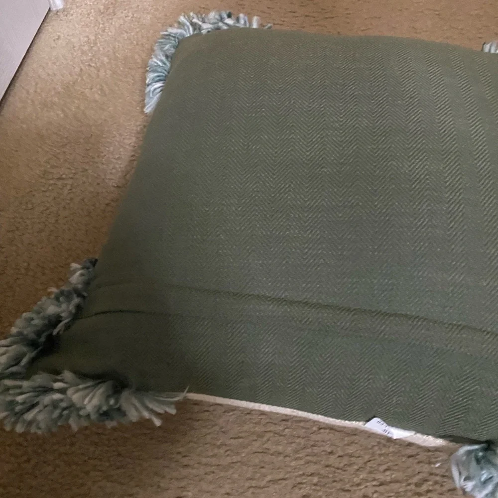3D Yarn Knit Woven Tassel Christmas Tree Sage Green Decorative Pillow 18”x18”